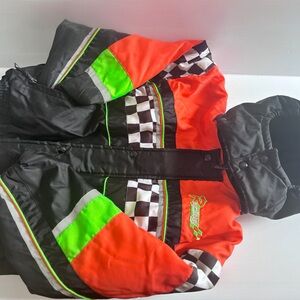 Vintage Racing Kids Snowsuit Black Orange Green Checkered